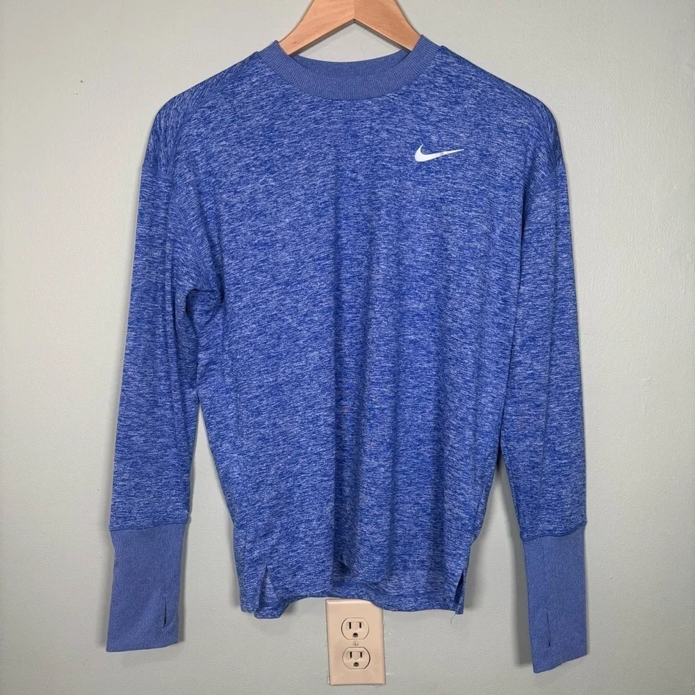 Nike Element Dri-Fit Long Sleeve Running Shirt-Blue-Women Small